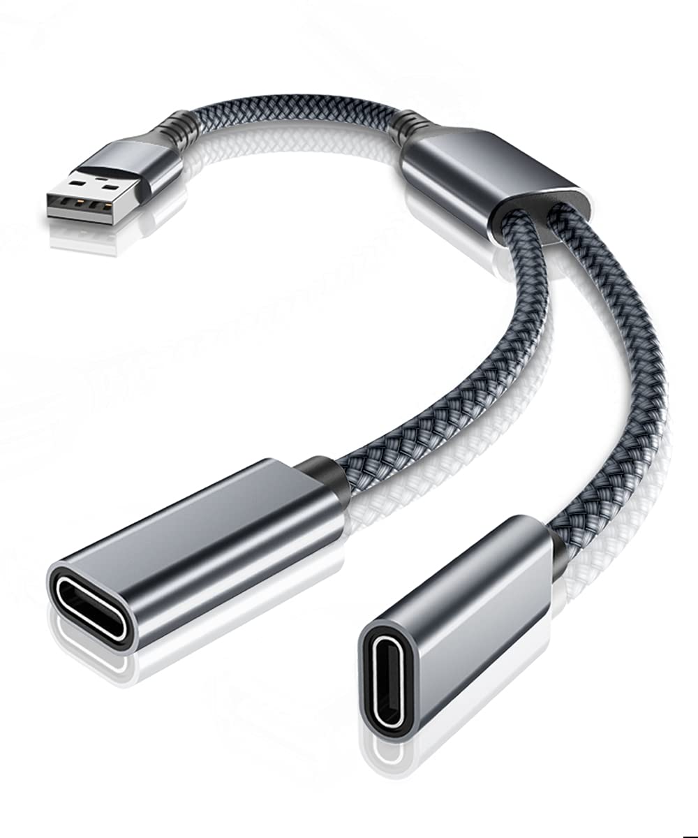  [AUSTRALIA] - USB Male to Double USB C Female Adapter,Type A Charger Cable Dual Two Splitter for MagSafe,iPhone 11 12 13 Pro Max,M1 iPad 2021 8th 9th 9 Mini 6 6th Generation,Samsung Galaxy S20 S21,Watch Series 7