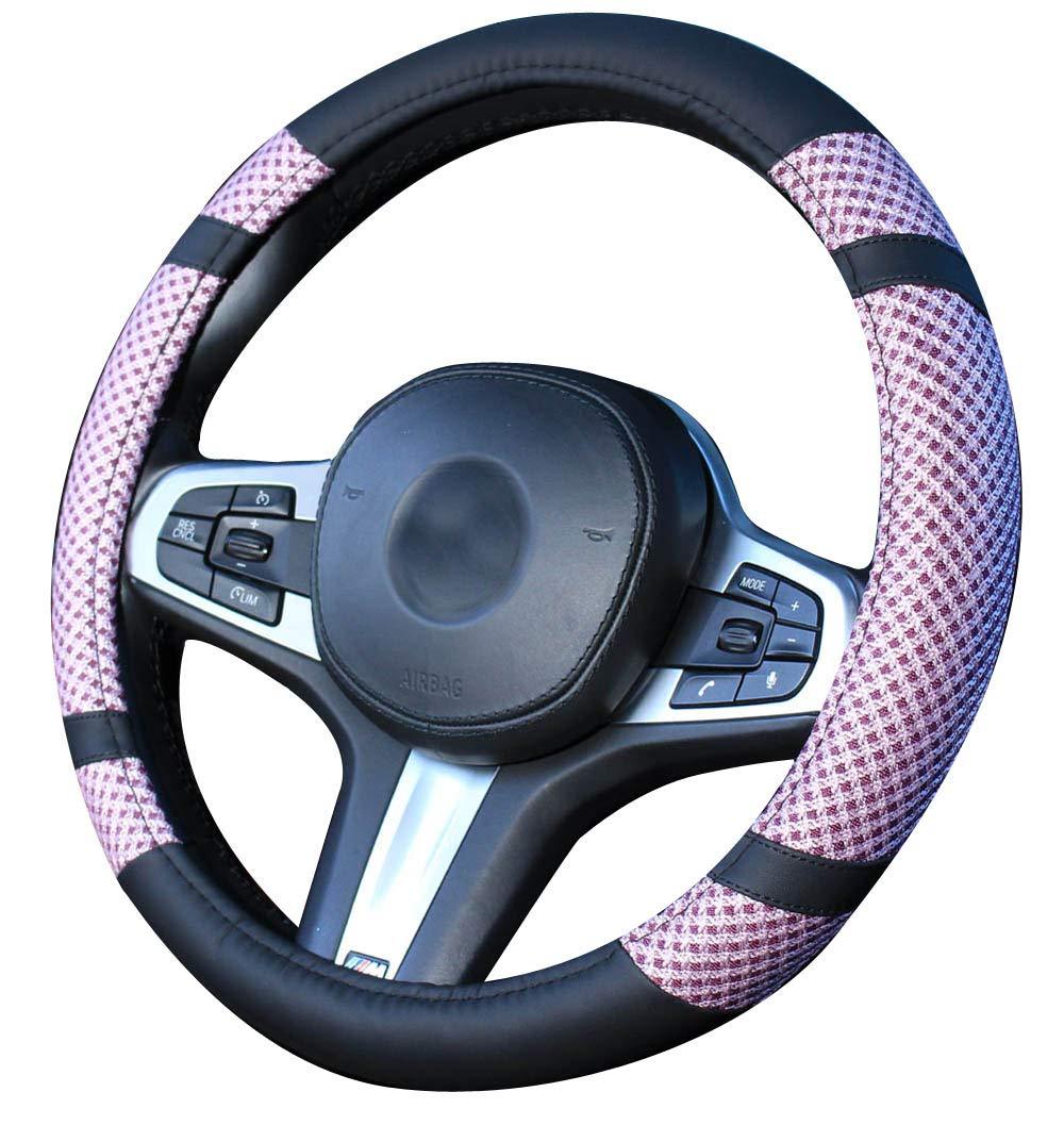  [AUSTRALIA] - BuilLLin Steering Wheel Cover Microfiber Leather Viscose, Breathable, Anti-Slip, Odorless, Warm in Winter Cool in Summer, Universal 15 Inch (Pink) Pink