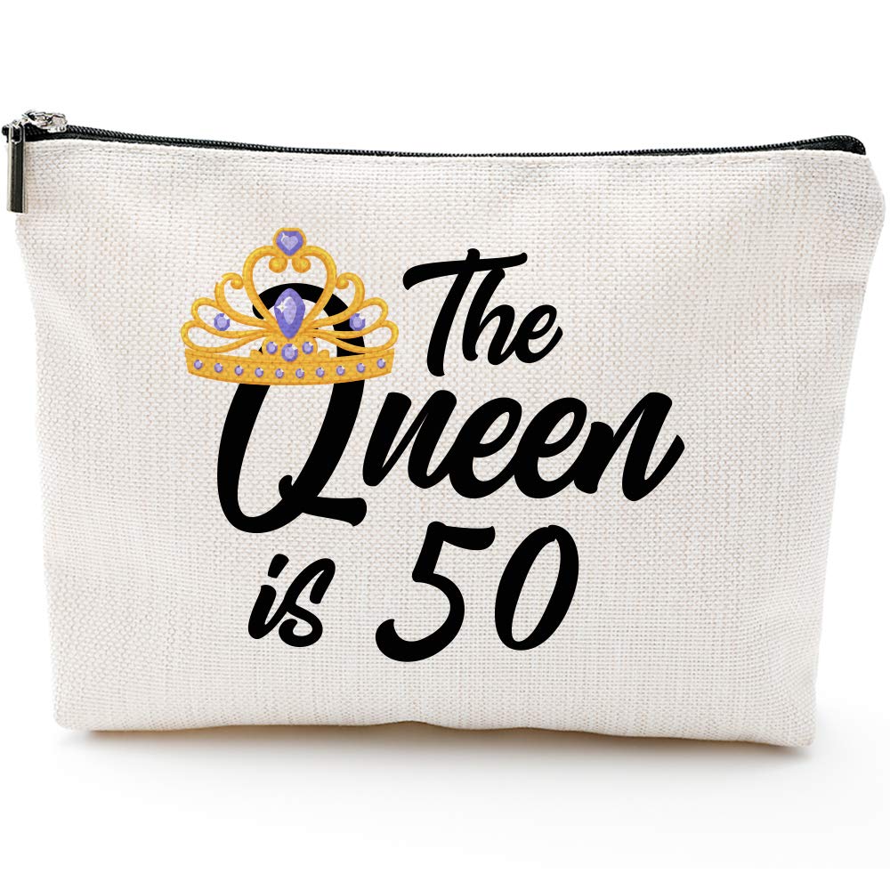 🎁Queen is 50,50th Birthday Gifts for Women boss wife mother daughter Makeup Bag, Milestone Birthday Gift for Her, Presents for Turning Fifty and Fabulous - LeoForward Australia