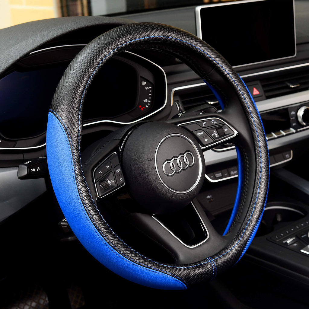  [AUSTRALIA] - Labbyway Universal 15 inch Microfiber Leather Steering Wheel Covers,Anti-Slip,Four Seasons Universal (Blue) Blue