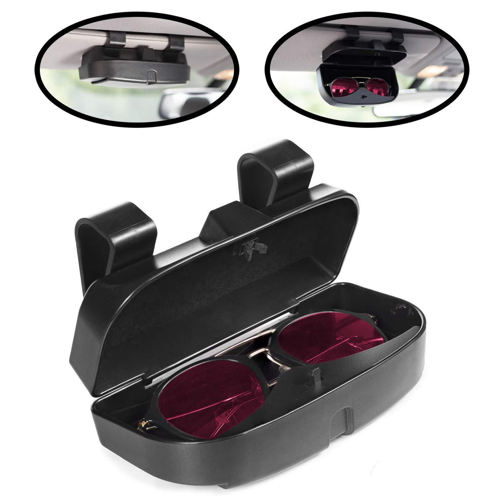 [AUSTRALIA] - lebogner Car Sun Visor Sunglasses Case Holder, Eye Glasses Organizer Box with A Double Snap Clip Design, Includes 2 Gas or Credit Card Slots On The Outside, Fits All Vehicle Models, Easy Installation