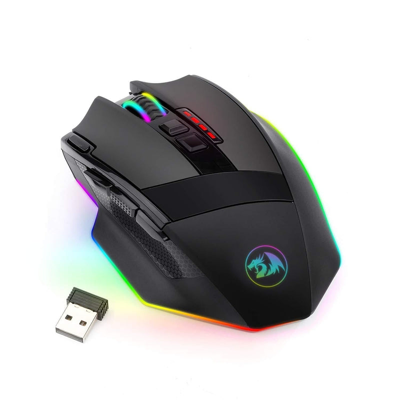  [AUSTRALIA] - Redragon M801 PC Gaming Mouse LED RGB Backlit MMO 9 Programmable Buttons Mouse with Macro Recording Side Buttons Rapid Fire Button for Windows Computer Gamer (Wireless, Black) Wireless