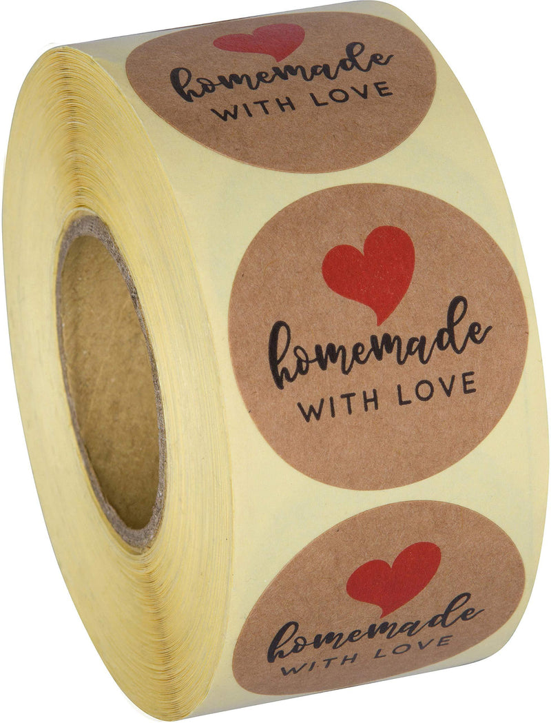 Sweetzer & Orange Homemade with Love Stickers - Premium Kraft Paper, Creative Clear Printing - Cute Circle Label for Baked Goods, Soap, Bath Bombs, Dessert - Roll of 500 Stickers, 1.5-Inch Diameter Homemade Stickers - LeoForward Australia