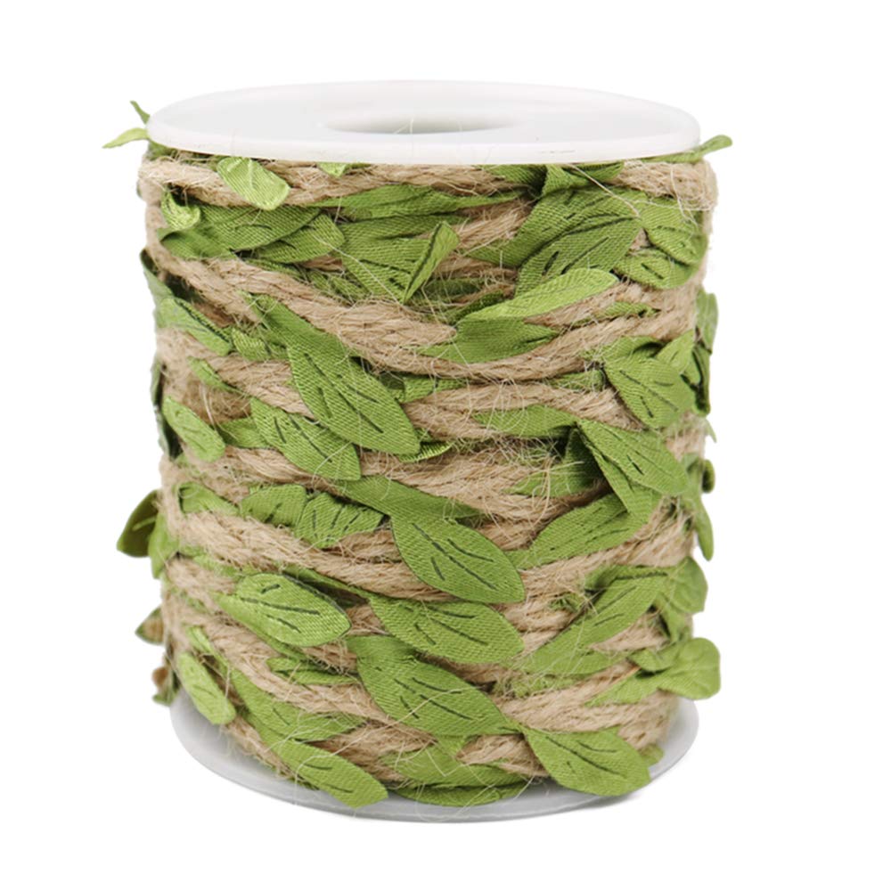  [AUSTRALIA] - 66 Feet Jute Burlap Vine Twine with Artificial Leaves Garland,5MM Natural Jute Twine for Jungle Vines Wedding Home Decor (Green Leaves) Green