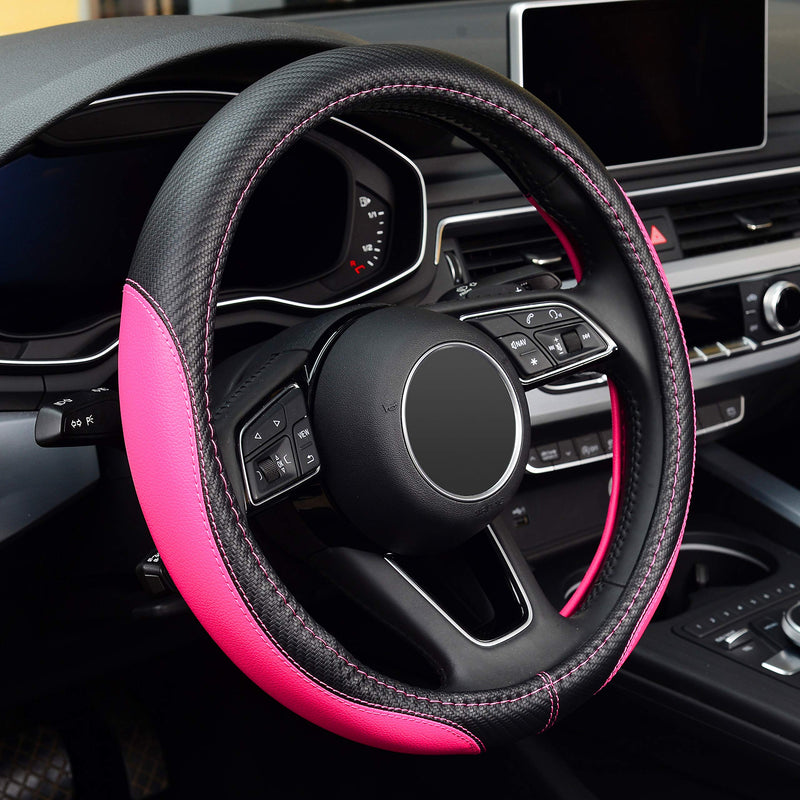  [AUSTRALIA] - LABBYWAY Microfiber Leather Auto Car Steering Wheel Cover,Universal Fit 15 Inch Anti-Slip Wheel Protector (Pink) Pink