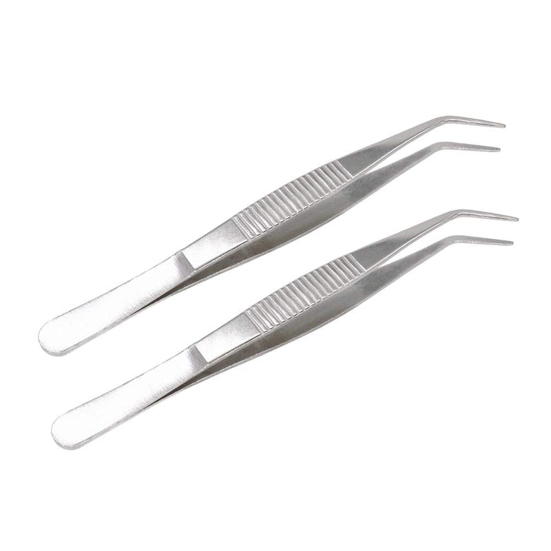  [AUSTRALIA] - VictorsHome 5 Inch Stainless Steel Tweezers with Curved Serrated Tip Multipurpose Forceps for Craft Repairing 2 Pack