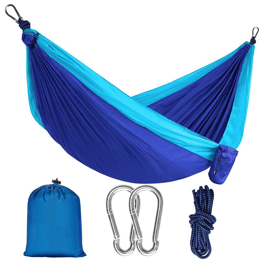  [AUSTRALIA] - Hammock Camping Single & Double with Mosquito/Bug Net and Tree Straps & Carabiners | Easy Assembly |lightweight Portable Parachute Nylon Hammock for Camping, Backpacking,Travel Blue/Sky Blue