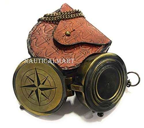NauticalMart Brass Compass Will Protect You Proverbs 2:11 Antique Compass with Leather case Anchor Stamped - LeoForward Australia