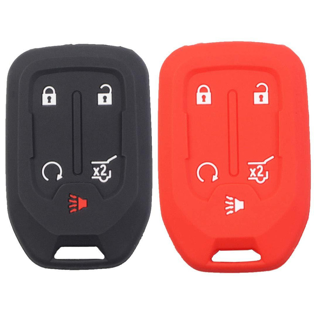  [AUSTRALIA] - Btopars 2pcs Silicone 5 Button Smart Key Fob Cover Remote Keyless Entry Bag Compatible with GMC Acadia Terrain Yukon Chevrolet Suburban Tahoe HYQ1AA 13584502 1551A-AA Black Red