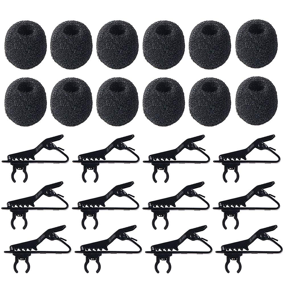  [AUSTRALIA] - 12Pcs Lavalier Microphone Clip Metal Tie Clips with 12Pcs Foam Windscreen Cover, Lapel Microphone Replacement Kit