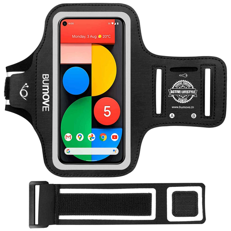  [AUSTRALIA] - Pixel 5a/5/4a/4/3 Armband, BUMOVE Gym Running Workouts Sports Phone Arm Band for Google Pixel 5a, 5, 4a, 4, 3a, 3, 2 with Key/Card Holder (Black) Black