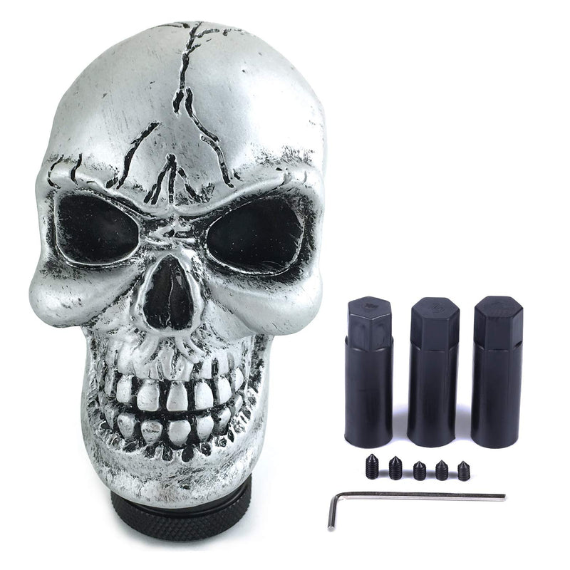  [AUSTRALIA] - Arenbel Manual Gear Stick Knob Skull Shifting Shift Knobs Lever Shifter Head fit Most Transmission Automatic Cars, Silver