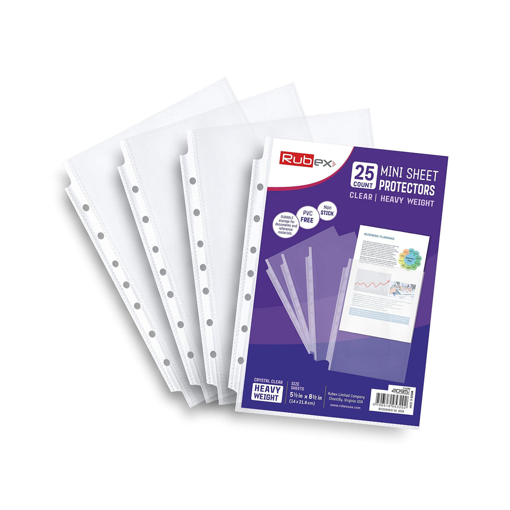  [AUSTRALIA] - 25 Mini Heavyweight Sheet Protectors, Top Loading, Reinforced 7-Hole 5.5 x 8.5 Inch Page Protectors for Mini Ring Binders, Acid-Free, Archival Safe for Documents and Photos 25 Sheets