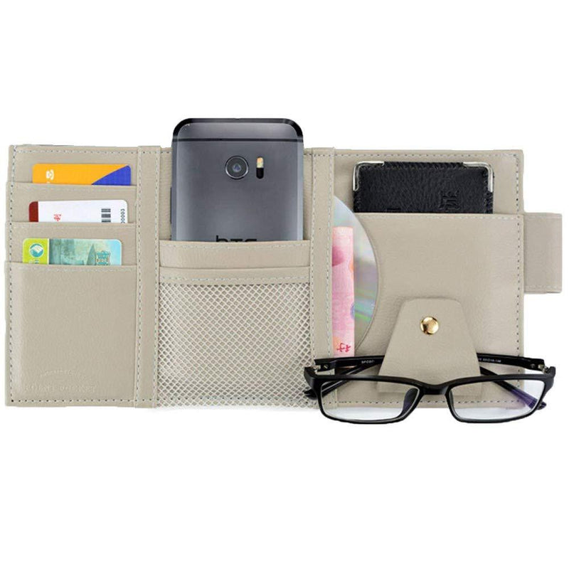  [AUSTRALIA] - Multifunction PU Car Sun Visor Storage Bag Auto Glasses Ticket Documents Folder Mobile Phone Organizer - Gray Color Gray 2