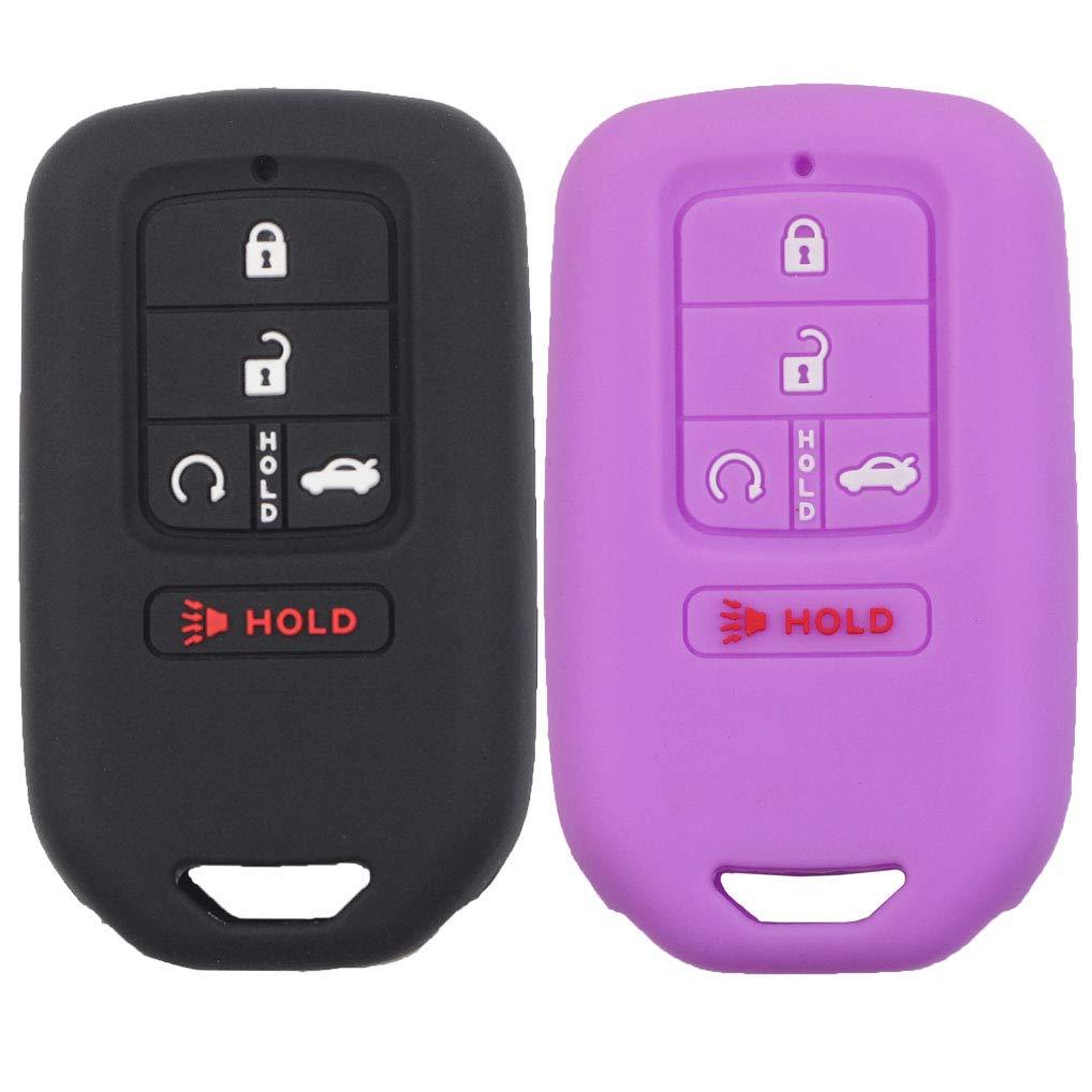  [AUSTRALIA] - Btopars 2Pcs Rubber Smart Key Fob Cover Keyless Entry Case Protector Compatible with 2019 2018 2017 2016 2015 Honda Accord Civic CR-V CRV Pilot EX EX-L Touring Premium Black Purple purple Black