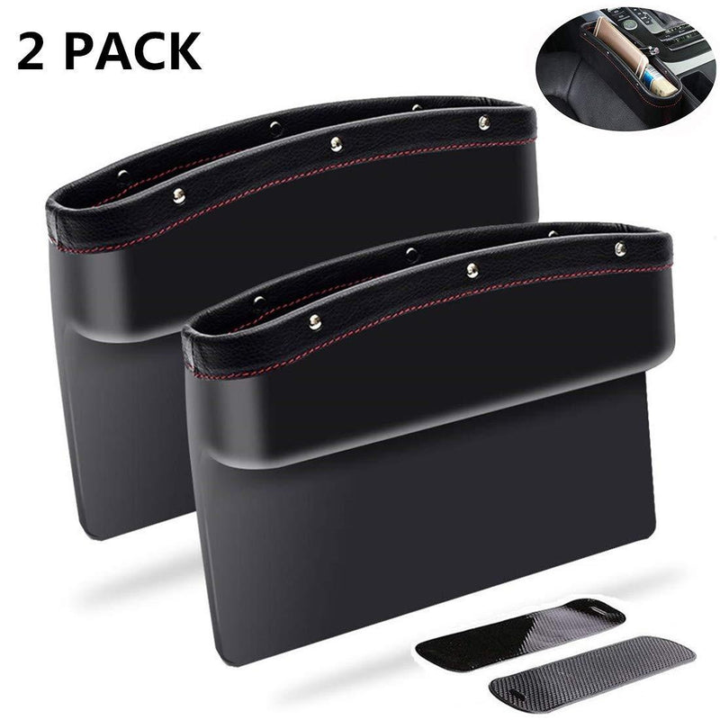  [AUSTRALIA] - KONGDY Car Seat Pockets 2 Pack PU Leather Car Seat Gap Filler Console Side Organizer Storage Box for Car Interior Accessories Cellphone Wallet with Non-Slip Mat(2 Pack, Black)