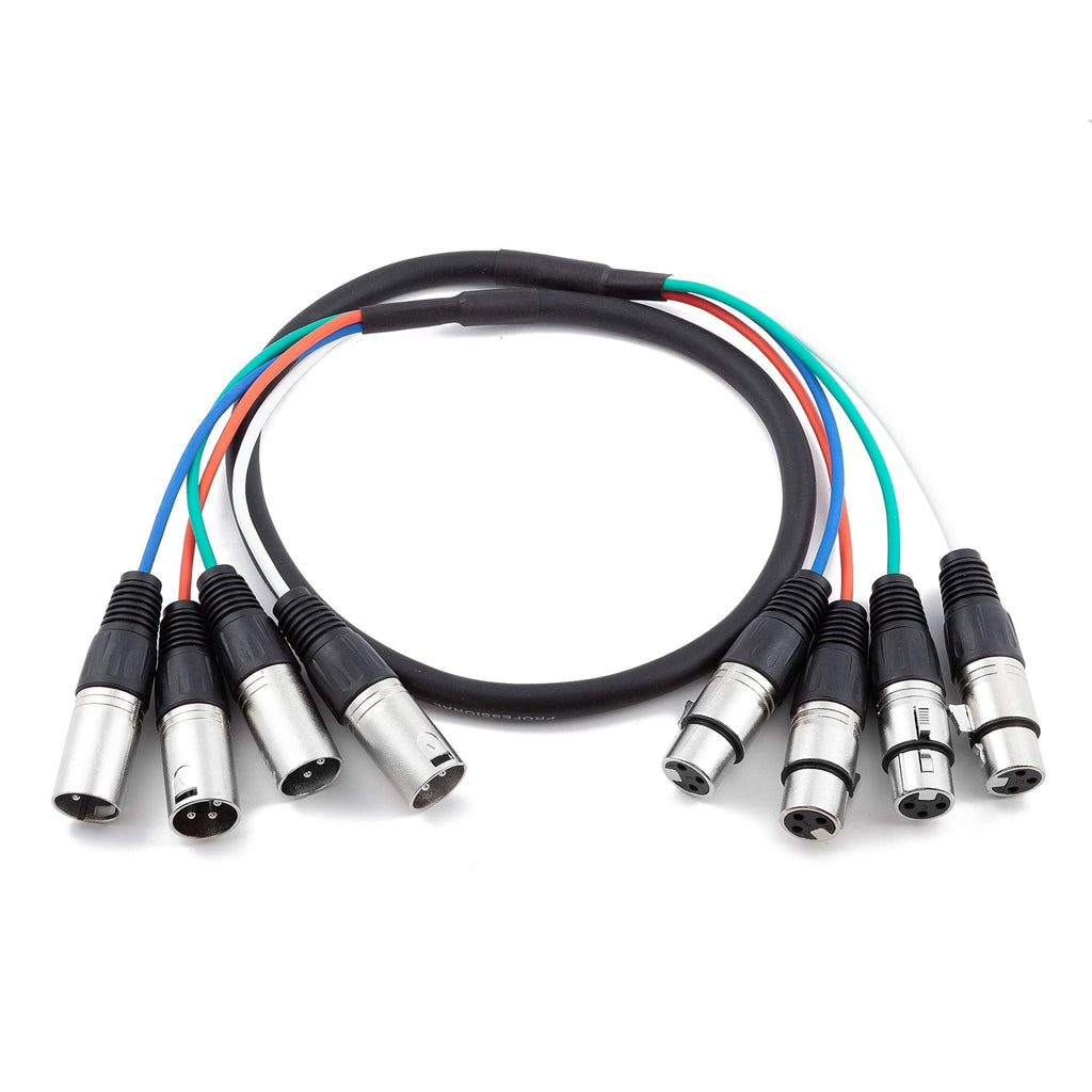  [AUSTRALIA] - 4 Channel XLR Snake, Ancable 3Ft(1m) XLR Mare to Female Audio Cable with Color Coded, Microphone Cable 3.0 Feet
