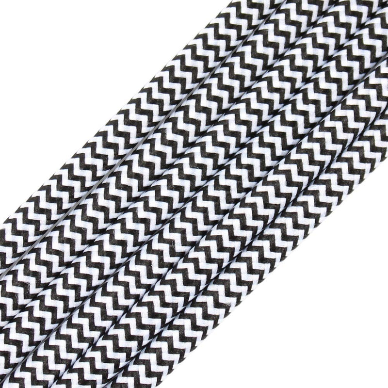 32.8ft Fabric Cloth Covered Round Wire,PRUNLLA Vintage 18/2 Industrial Electrical Lamp Cord, 18-Gauge Antique Style for Retro Lamp, DIY Projects (Black&White ZigZag) Black&White ZigZag - LeoForward Australia