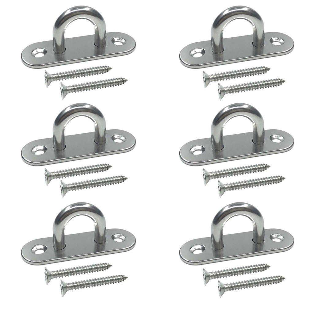 TERMATH 6 Pcs Stainless Steel Pad Eye Plate U Hook , Heavy 3.15 inch Ceiling Hook Ring Hooks , Screw Eyes Hanger , Marine Hardware Staple Hook Loop with 12 Pcs Screws - LeoForward Australia