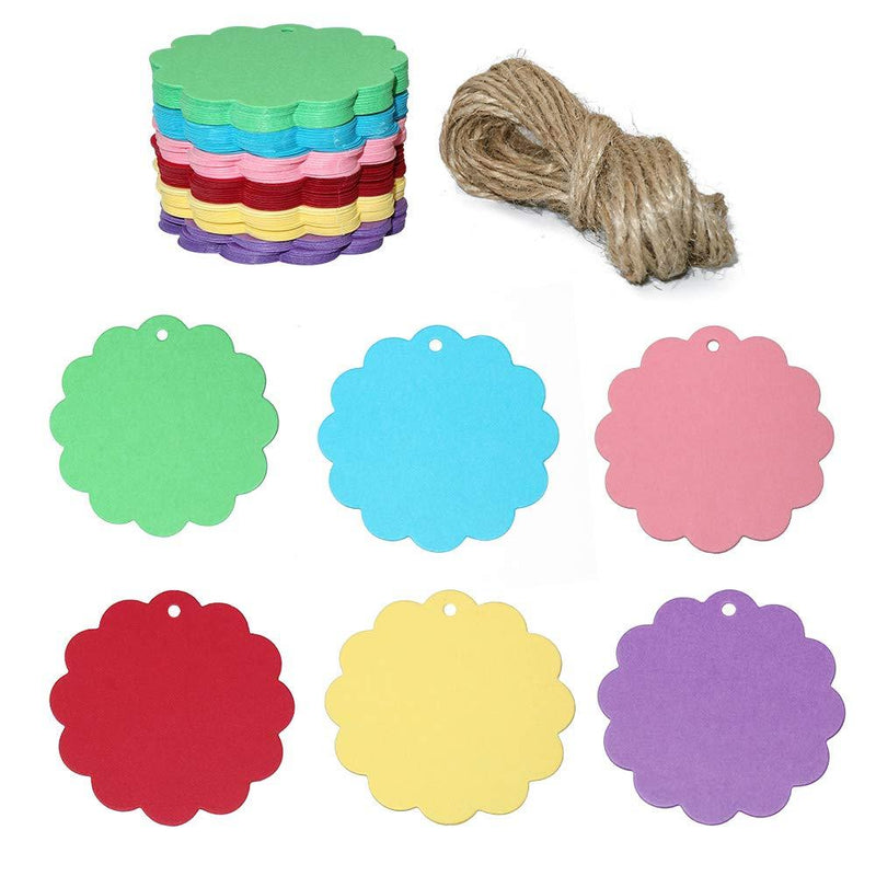  [AUSTRALIA] - 120PCS 2.4’’ / 6 cm Colorful Craft Scalloped Paper Label Tags with 66 Feet Jute Twines String for Wedding Birthday Party Decoration Gifts, Organizing, Arts & Crafts