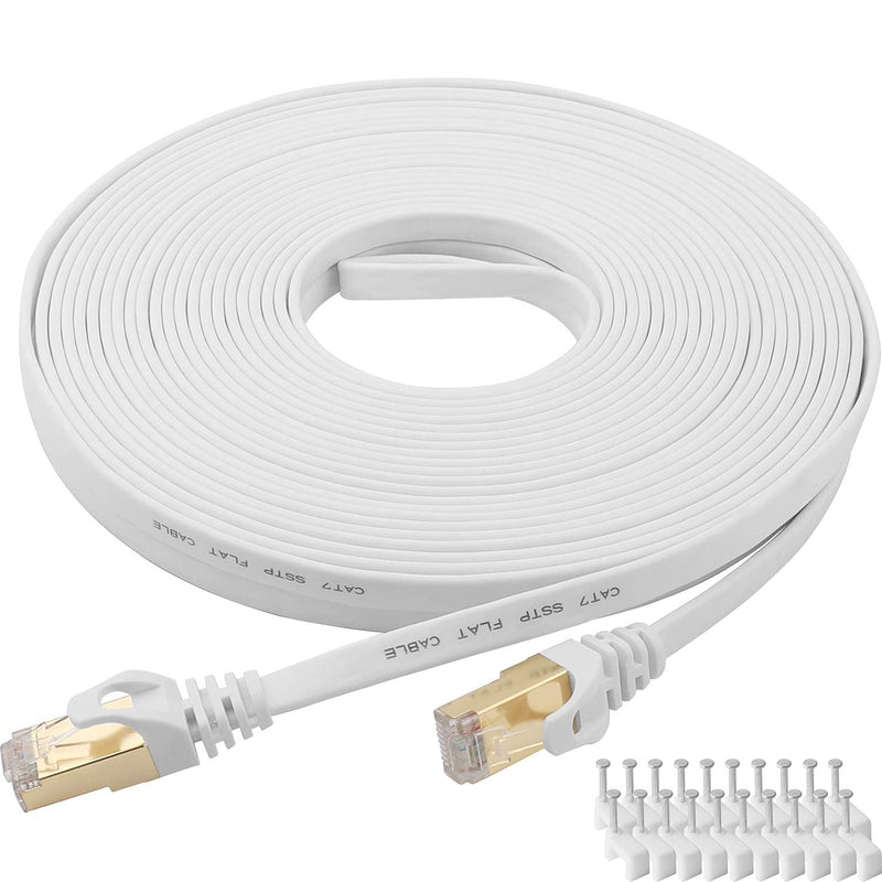  [AUSTRALIA] - Cat 7 Ethernet Cable 50 ft LAN Cable Internet Network Cord for PS4, Xbox, Router, Modem, Gaming, White Flat Shielded 10 Gigabit RJ45 High Speed Computer Patch Wire. 50FT