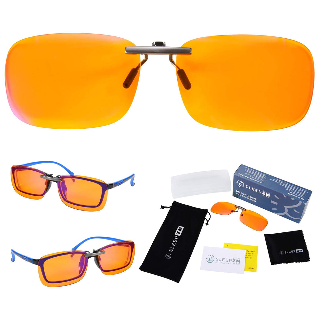  [AUSTRALIA] - 99.9% Clip On Anti Blue Light Blocking Computer Video Gaming Glasses for Women & Men - Clips On Your Prescription or Reading Glasses - Sleep Better - Reduce Eye Strain - Stop Migraine Headaches Orange Amber