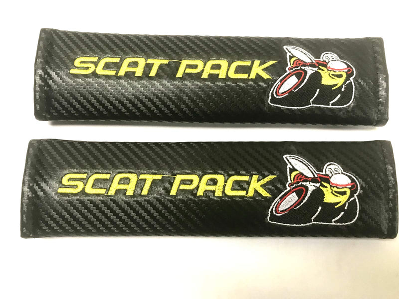  [AUSTRALIA] - Auggies Scat Pack Bee SRT Carbon Fiber Embroidery Car Seat Belt Covers Leather Shoulder Pads for Challenger Charger