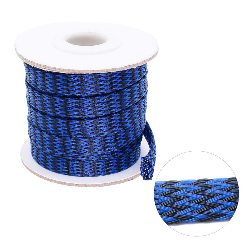  [AUSTRALIA] - Black-Blue PET Expandable Sleeving Cord Protector Wire Loom Tubing Cable Sleeve for USB Charger Cable Power Cord Audio Video Cable Can Protect Cat Dog from Chewing Cords 1/4"-25FT Black-blue