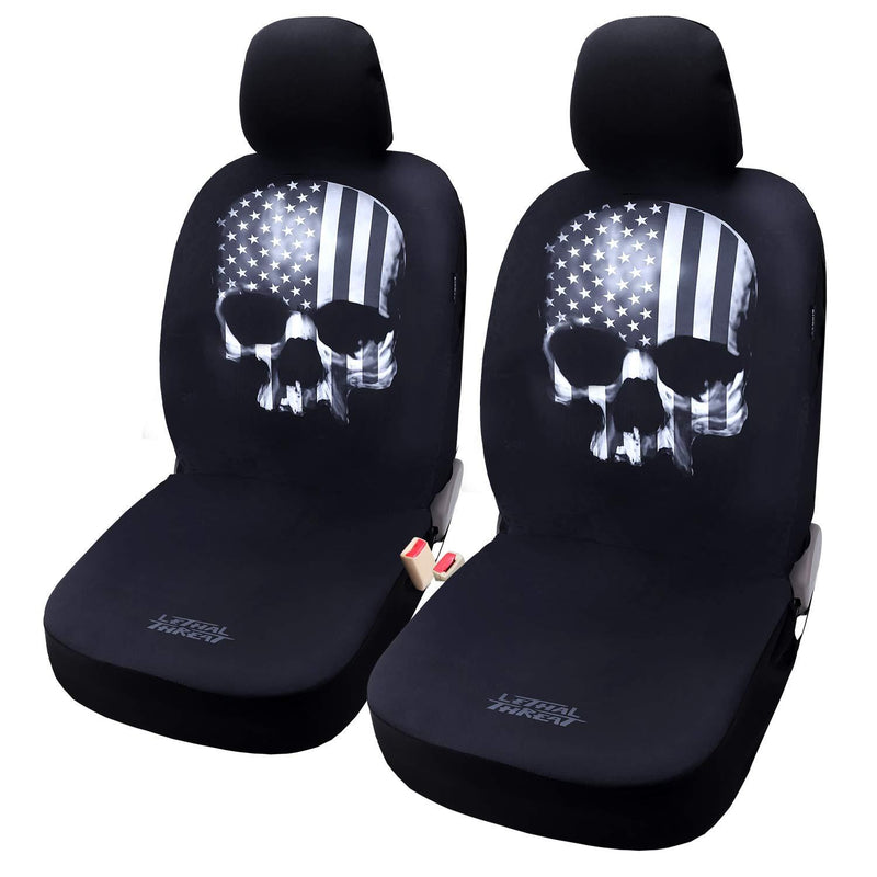  [AUSTRALIA] - Universal Fit Fashion Skull Flag Front Car Seat Covers Set of 2 Black with Airbag - Leader Accessories