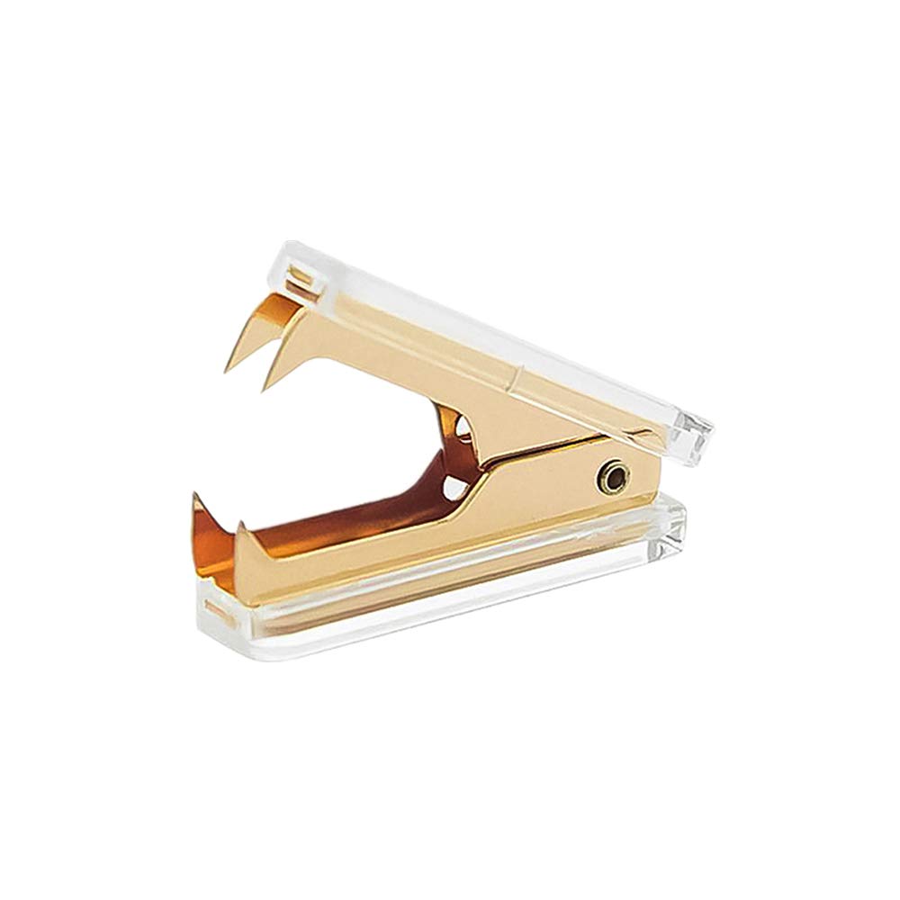  [AUSTRALIA] - 1pc Gold Staple Remover Clear Acrylic Glitter Golden Metal Jaws Staples Puller Removal Tool with Lock for Home Office School Supplies Desktop Accessories (1) 1