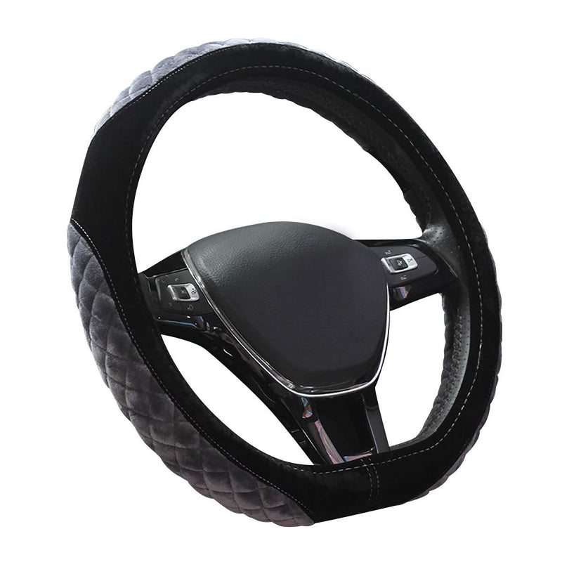  [AUSTRALIA] - Charmchic Fuzzy D Shape Anti Cold&Slip Car Steering Wheel Cover Universal 15 Inch, Gray Grey