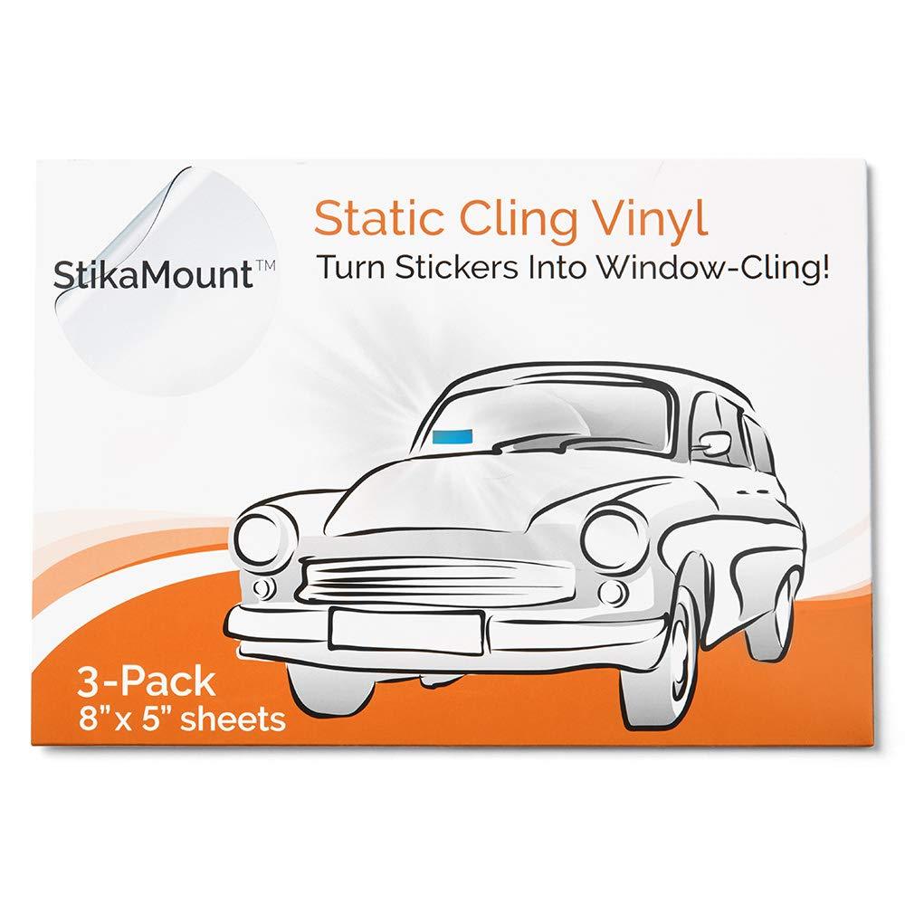  [AUSTRALIA] - StikaMount - Static Cling Vinyl Windscreen Sticker Applicator. Turns Stickers Removable, Repositionable and Reusable from Car to Car Window Clings. Pack of 3 Sheets - 8 Inch x 5 Inch Per Sheet.