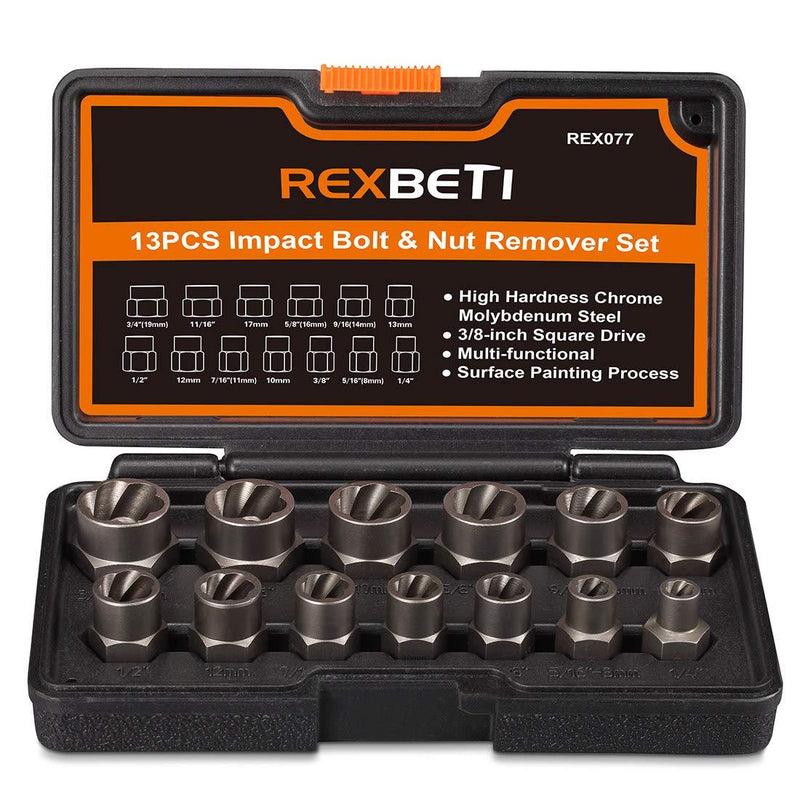  [AUSTRALIA] - REXBETI Impact Bolt & Nut Remover Set, 13 Pieces Bolt Extractor Tool Set with Solid Storage Case
