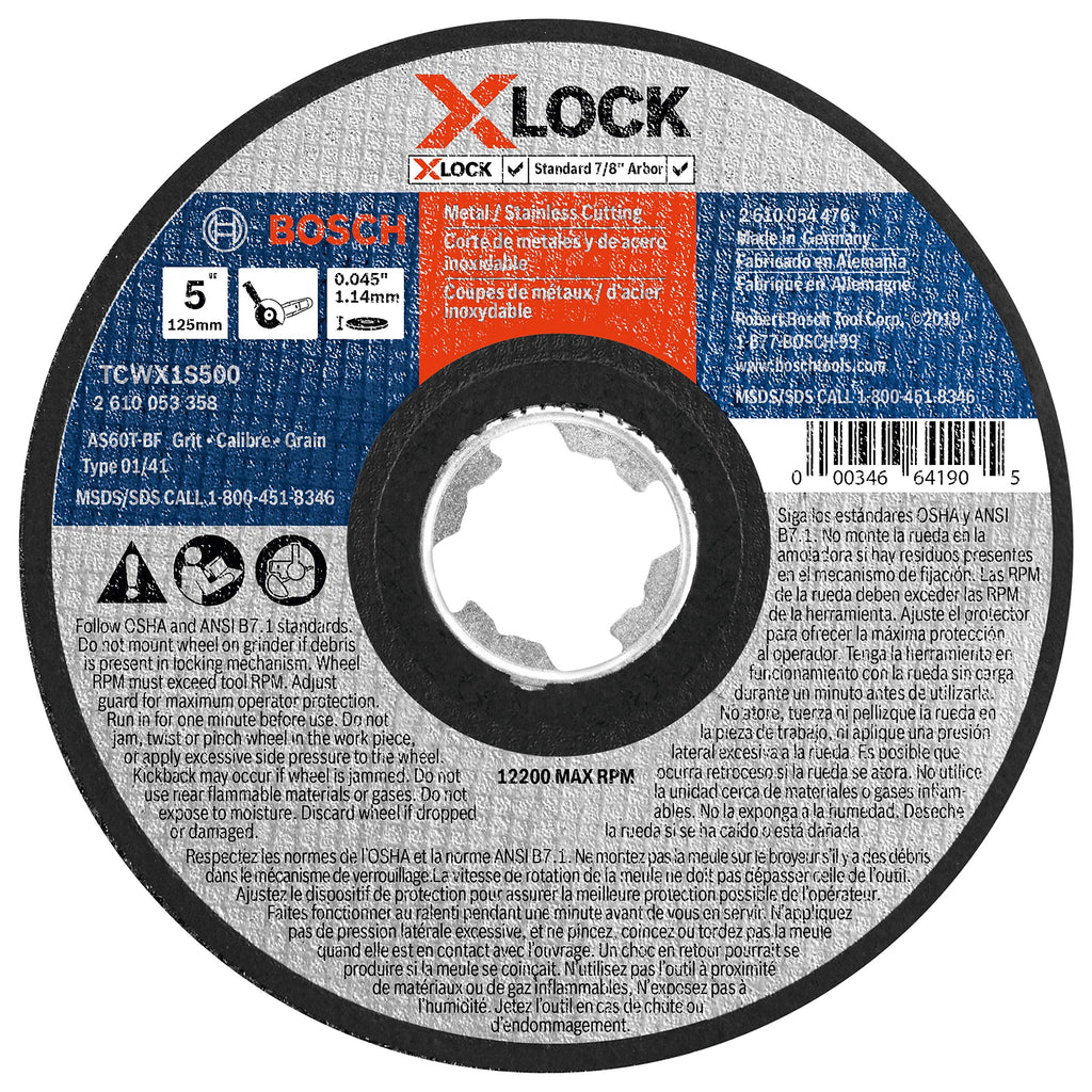  [AUSTRALIA] - BOSCH TCWX1S500 5 In. x .045 In. X-LOCK Arbor Type 1A (ISO 41) 60 Grit Fast Metal/Stainless Cutting Abrasive Wheel 5" Type 1A Metal/Stainless