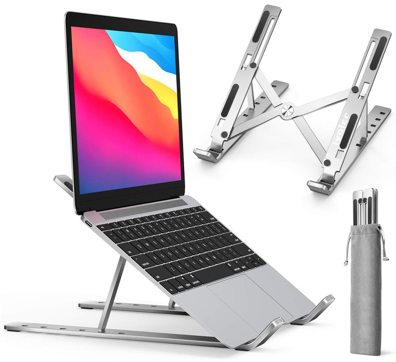  [AUSTRALIA] - Laptop Stand, iVoler Laptop Holder Riser Computer Tablet Stand, 6 Angles Adjustable Aluminum Ergonomic Foldable Portable Desktop Holder Compatible with MacBook,iPad, HP, Dell, Lenovo 10-15.6” Silver
