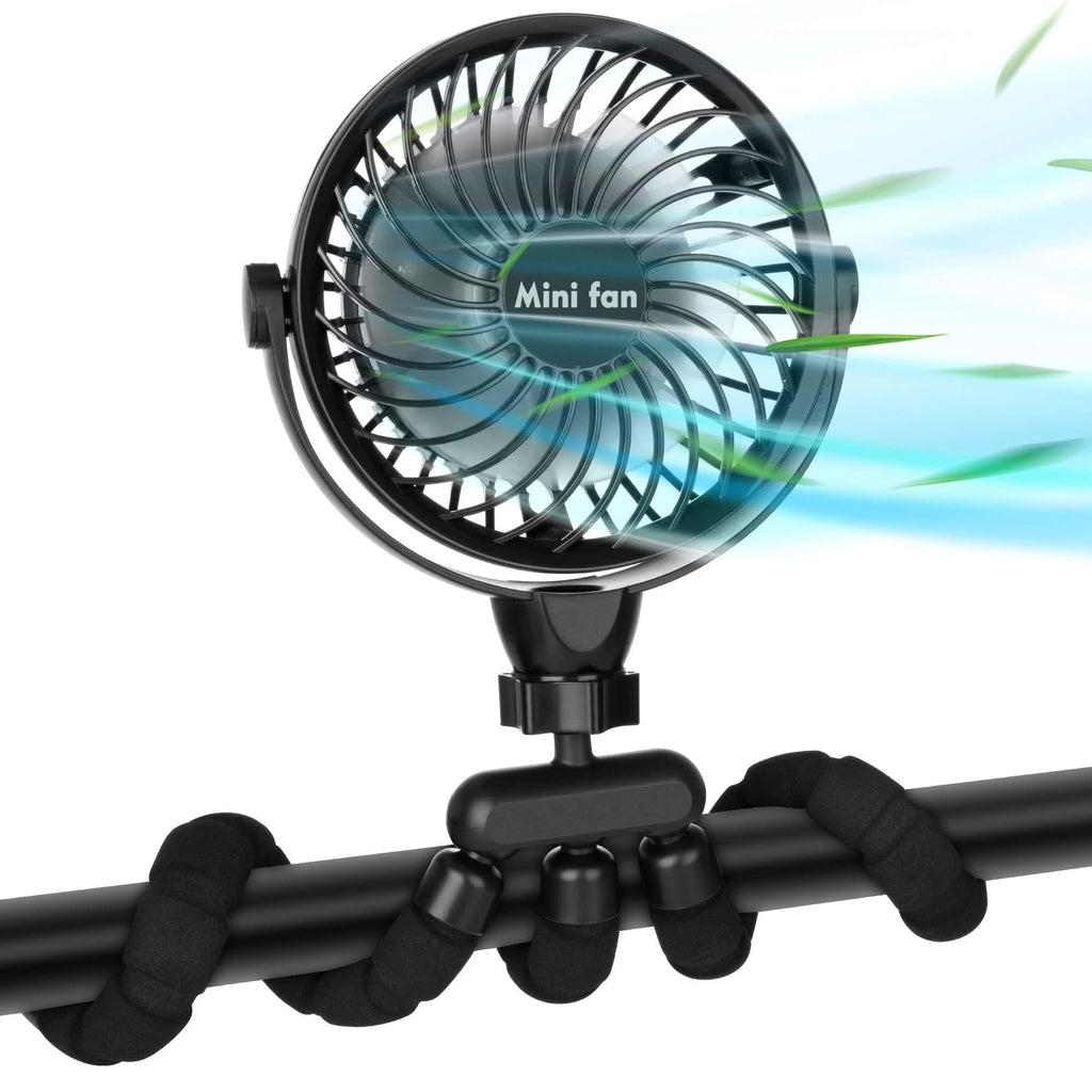  [AUSTRALIA] - Stroller Fan, 2600mAh Battery Powered Personal Desk Air Circulator Fan with Flexible Tripod, Ultra Quiet 4 Speed 360° Rotatable USB Fan for Stroller Office Camping Hurricane Outage,Black BLACK 2600