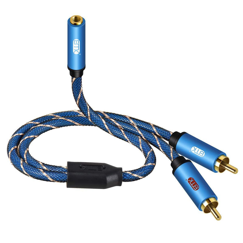EMK 3.5mm Female to 2 RCA Adapter Stereo Audio Cable 35cm 24K Gold Plated Compatible for Smartphones, MP3, Tablets, Home Theater and More,Blue - LeoForward Australia