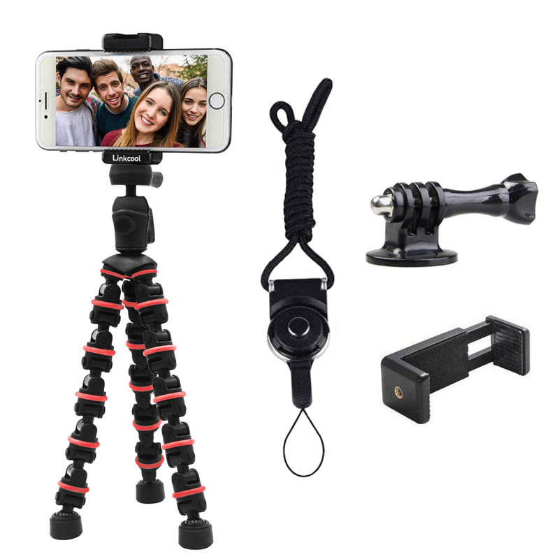 [AUSTRALIA] - Phone Tripod, Linkcool Octopus Tripod with Wireless Remote Phone Holder Mount Use as iPhone Tripod, Cell Phone Tripod, Camera Tripod, Travel Tripod,Tabletop Tripod for iPhone Gopro Red