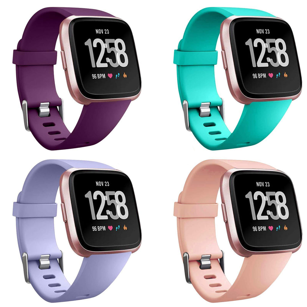 Neitooh 4 Packs Bands Compatible with Fitbit Versa/Versa 2/Fitbit Versa Lite for Women and Men, Classic Soft Silicone Sport Strap Replacement Wristband for Fitbit Versa Smart Watch Small Purple/Teal /Lavender /Peach - LeoForward Australia