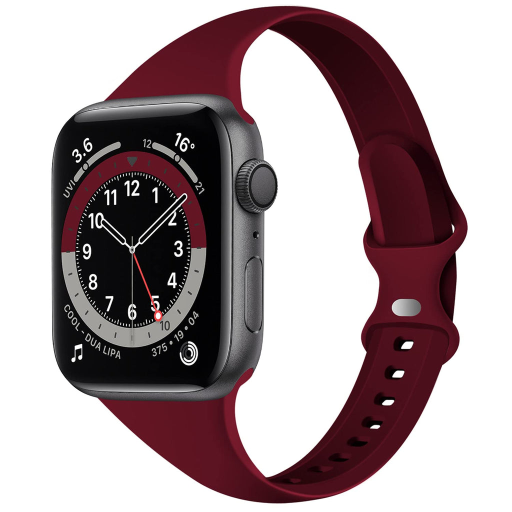 Acrbiutu Bands Compatible with Apple Watch 38mm 40mm, Slim Thin Narrow Replacement Silicone Sport Strap for iWatch SE Series 1/2/3/4/5/6, Wine Red 38mm/40mm A,Wine Red 38/40mm - LeoForward Australia