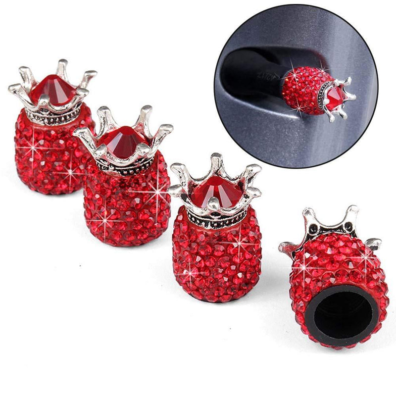  [AUSTRALIA] - Valve Stem Caps, 4 Pack Handmade Crystal Rhinestone Universal Car Tire Valve Caps Chrome,Attractive Dustproof Bling Car Accessories - Red Diamond Crown