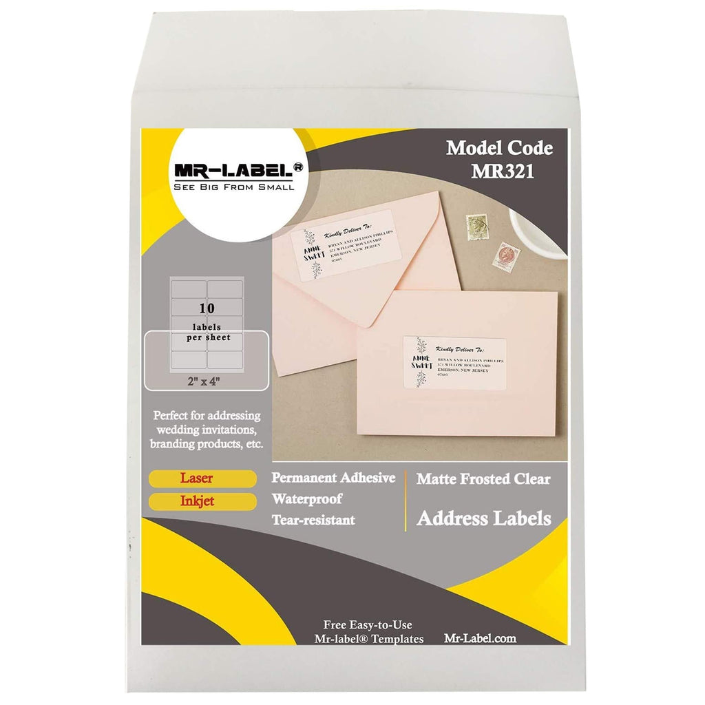 Mr-Label 2" x 4" Glossy Frosted Clear Address Labels - Waterproof and Tear-Resistant - for Inkjet & Laser Printer - Permanent Adhesive - for Frosted Glass | Envelope (100 Labels) 100 labels - LeoForward Australia