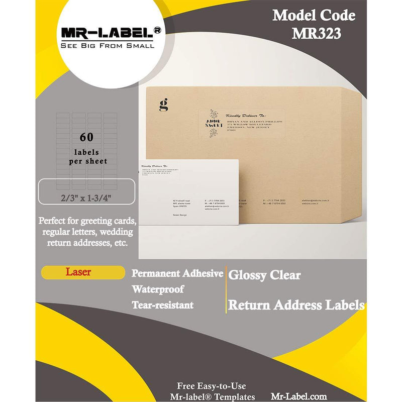 Mr-Label 2/3" x 1-3/4" Glossy Crystal Clear Return Address Labels - Waterproof and Tear-Resistant - for Laser Printer Only - Permanent Adhesive (600 Labels) 600 labels - LeoForward Australia