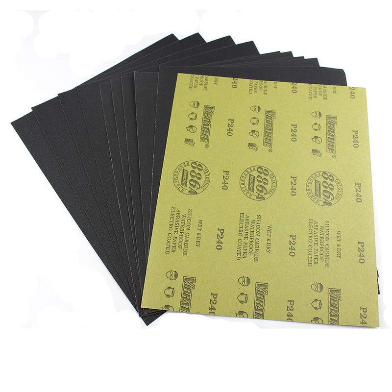  [AUSTRALIA] - Sandpaper Sheets, 240 Grit Dry Wet Sand Paper, 9 x 11 Inch,Silicon Carbide, for Wood Furniture Finishing,Metal Sanding and Automotive Polishing,10 -Sheet
