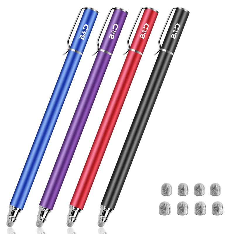 Bargains Depot New 5mm High-Sensivity Fiber Tip Capacitive Stylus Dual-tip Universal Touchscreen Pen for All Tablets & Cell Phones with 8 Extra Replaceable Fiber Tips (4 Pieces, Black/Blue/Purple/Red) - LeoForward Australia