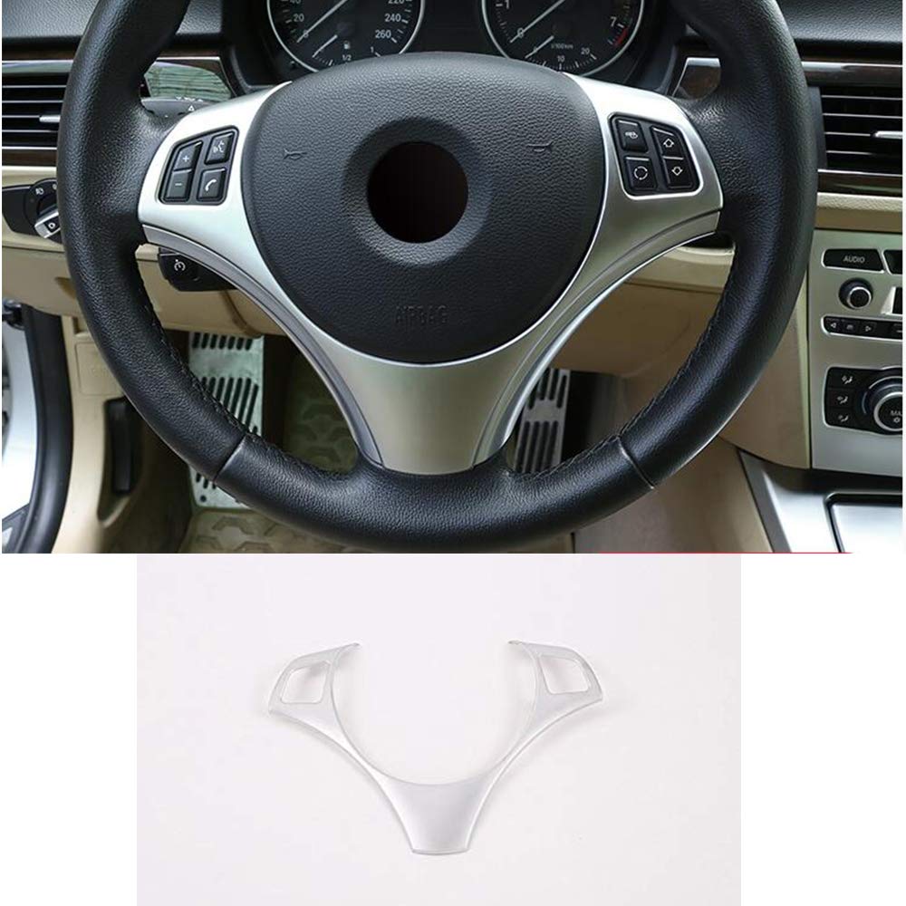  [AUSTRALIA] - YIWANG Carbon Fiber Style ABS Chrome Car Steering Wheel Decoration Cover 1Pc For BMW 1 3 Series E82 E87 E90 E92 E93 Auto Accessories (Matte Silver) Matte Silver