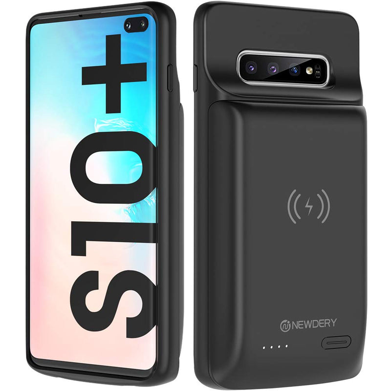  [AUSTRALIA] - NEWDERY Upgraded Galaxy S10 Plus Battery Case Qi Wireless Charging Compatible, 10000mAh Rechargeable Extended Charger Case Compatible Samsung Galaxy S10+ Plus (Black)