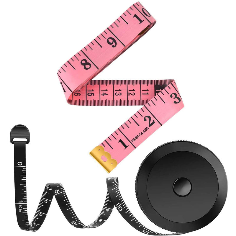  [AUSTRALIA] - 2 Pack Tape Measure Measuring Tape for Body Fabric Sewing Tailor Cloth Knitting Vinyl Home Craft Measurements, 60-Inch Soft Fashion Pink & Retractable Black Double Scales Rulers for Body Weight Loss Pink & Black