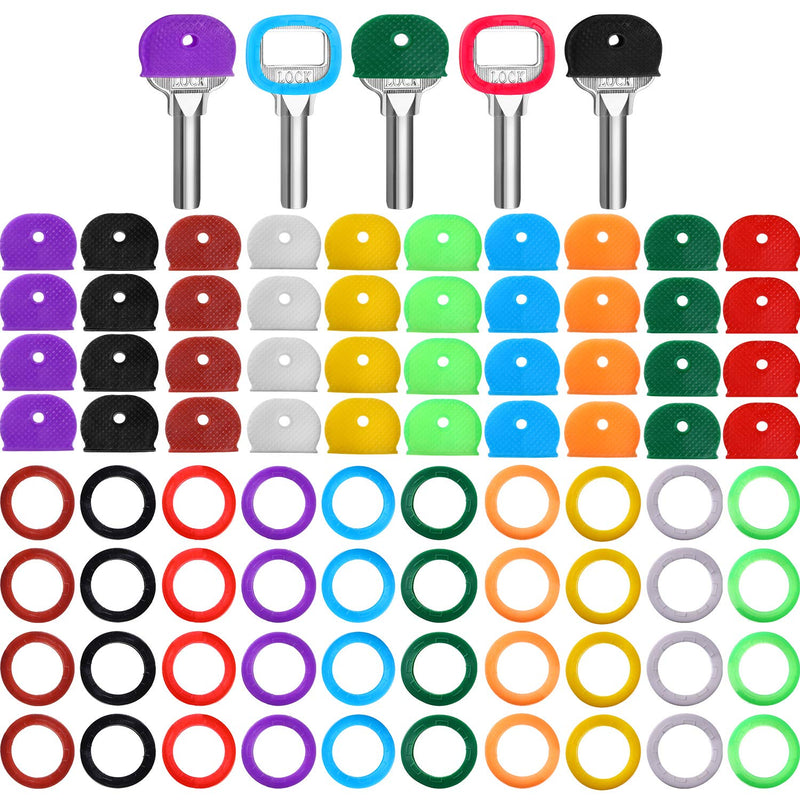  [AUSTRALIA] - Blulu 80 Pieces Key Caps Tags Covers Set Plastic Key Identifier Rings Key Toppers for Keys Organization House Key, 10 Colors, 2 Styles