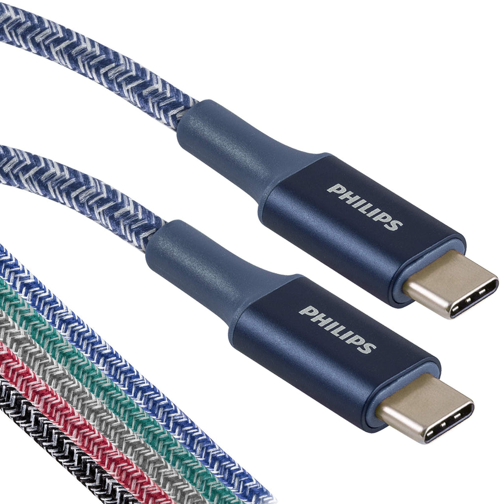 Philips 6 Ft. USB Type C Cable, USB-C To USB-C Blue Durable Braided Fast Charging Cable, Compatible with iPad Pro, MacBook Pro, Samsung Galaxy S21/S10/S9/S8/Plus, Google Pixel 5/C/3/2/XL, DLC5206UC/37 6 Feet 1 Pack - LeoForward Australia